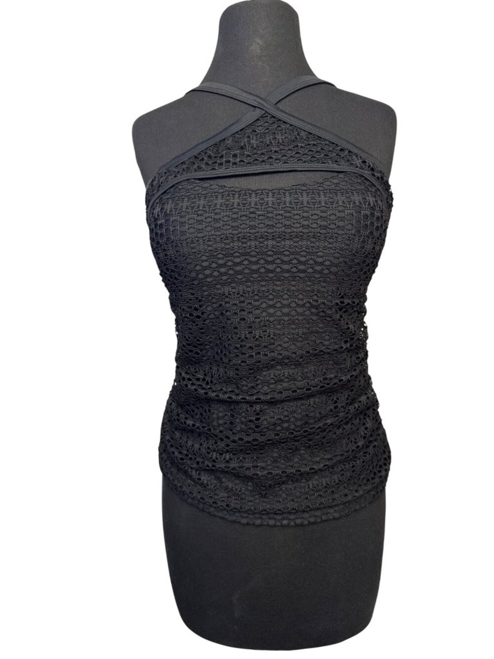 Island Escape Aloha Tankini Black Size 8 Lace Design Adjustable Straps New